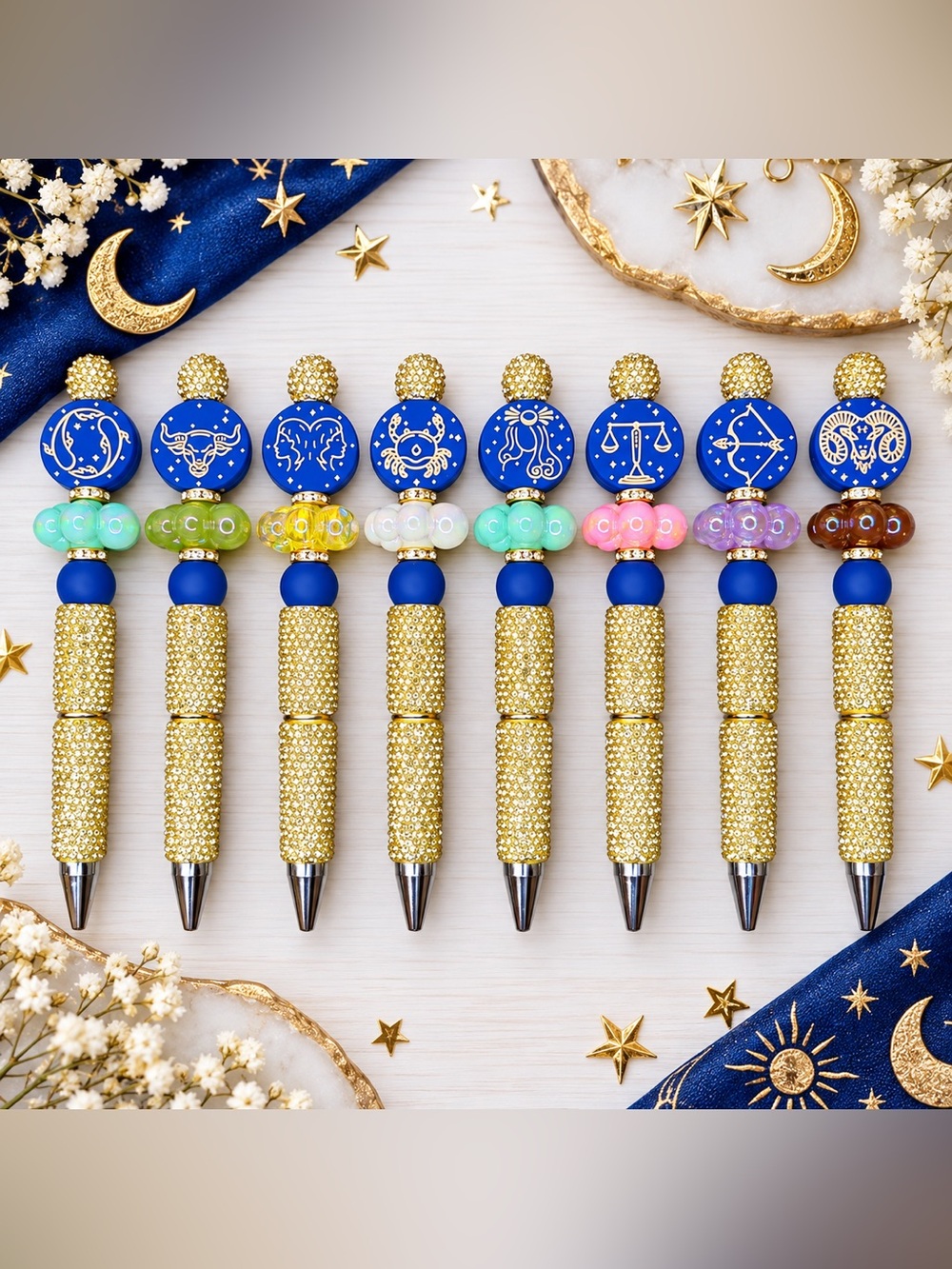 Zodiac Sign Gold Rhinestone Beaded Twist Pens ✨Pick One✨